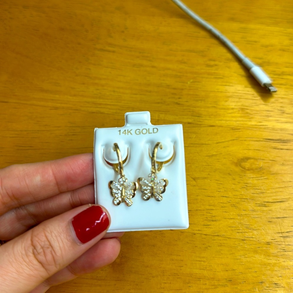 14kt butterfly dangling earrings